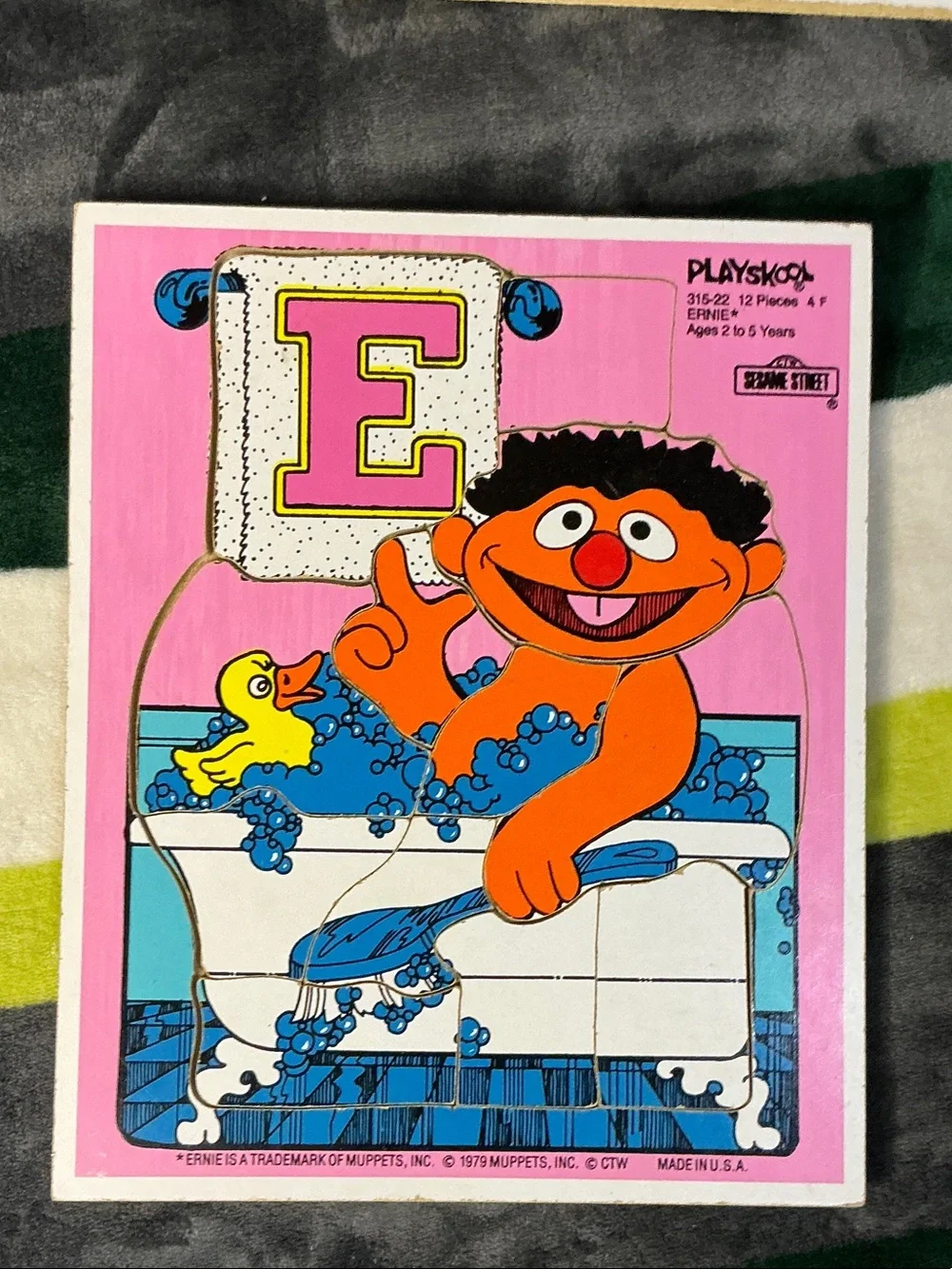 Vintage Playskool Sesame Street Puzzle - Big Bird Blue & Ernie Pink Wood Puzzles